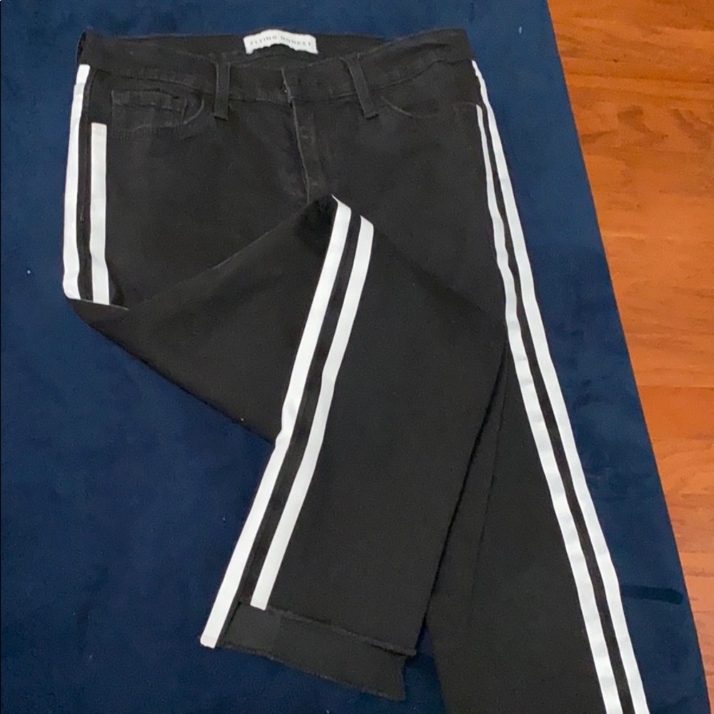 Black denim with white stripe